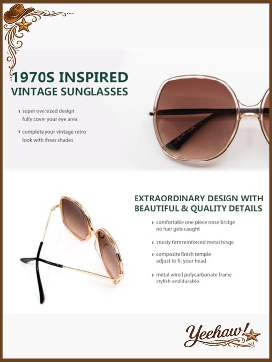 Oversized Square Sunglasses Vintage 70s Style UV400 Protection main image 6